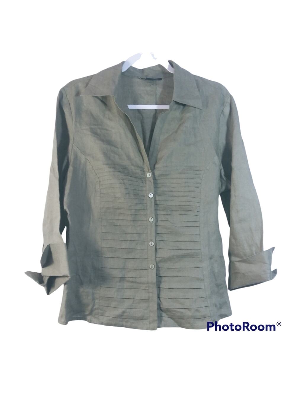 Tracy M Green Linen Button Front Blouse Natural Coastal Grandma Size XL